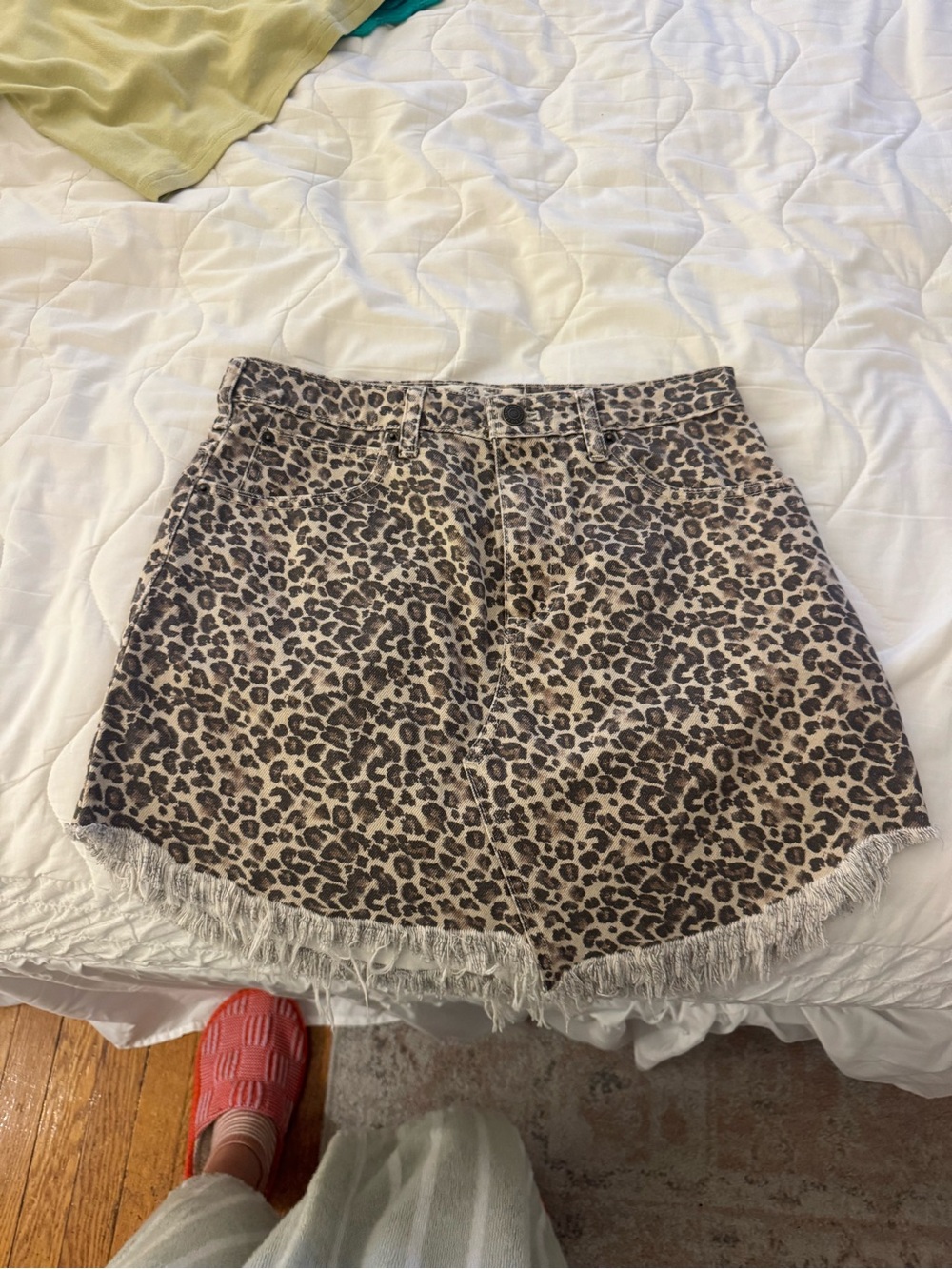 Free People Leopard Print Mini Skirt with Frayed Hem